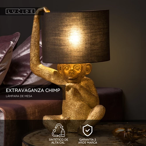 Lucide EXTRAVAGANZA CHIMP - Lámpara de mesa - Ø 30 cm - 1xE14 - Negro - USP